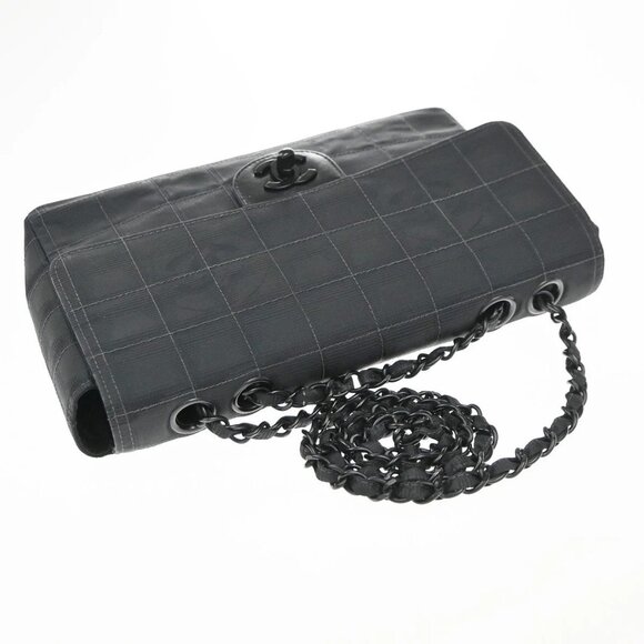 CHANEL CC Logo New Travel Line Chain Shoulder Bag Canvas Leather Black 310RP04 - Picture 5 of 16